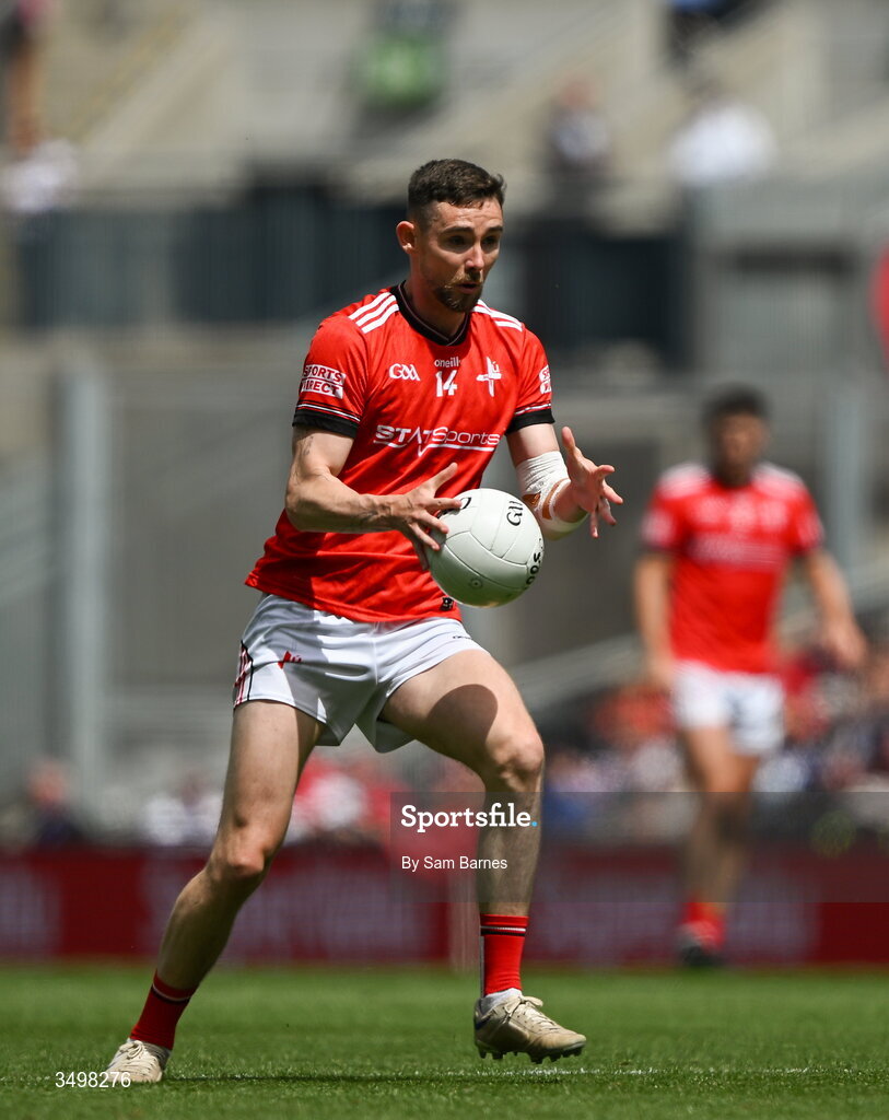 28 June 2026; Ciaran Downey of Louth during the GAA Football All-Ireland Senior Championship quarter-final match between Louth and Monaghan at Croke Park in Dublin. Photo by Sam Barnes/Sportsfile