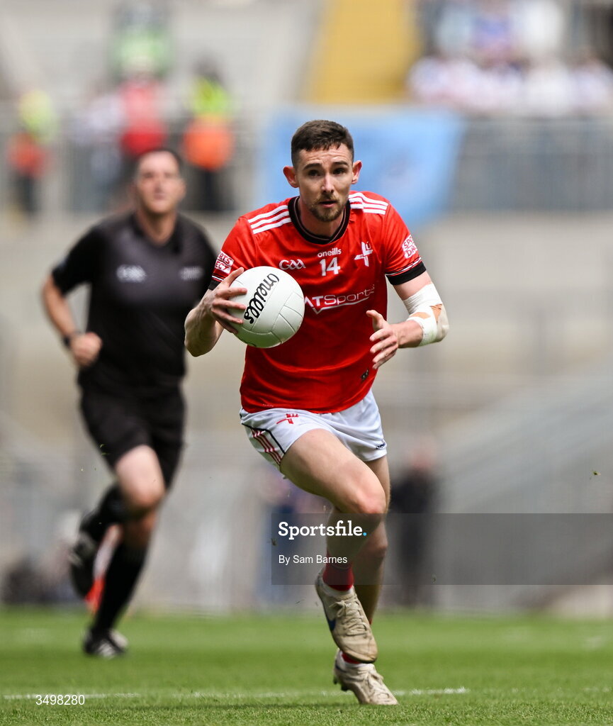 28 June 2026; Ciaran Downey of Louth during the GAA Football All-Ireland Senior Championship quarter-final match between Louth and Monaghan at Croke Park in Dublin. Photo by Sam Barnes/Sportsfile