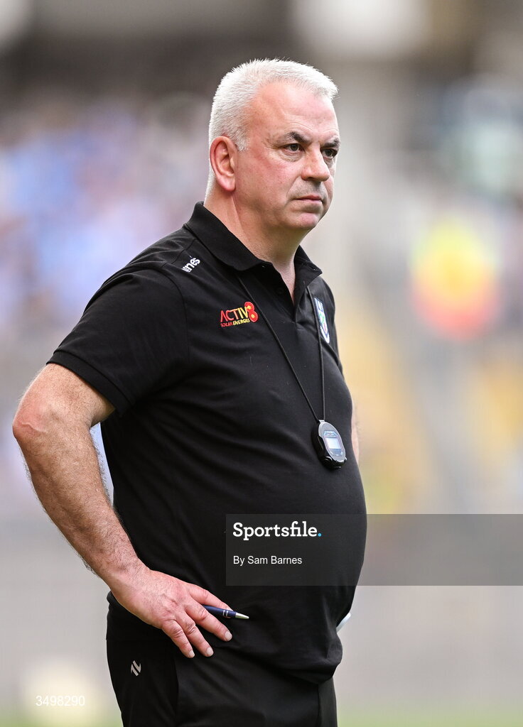 28 June 2026; Monaghan manager Gabriel Bannigan during the GAA Football All-Ireland Senior Championship quarter-final match between Louth and Monaghan at Croke Park in Dublin. Photo by Sam Barnes/Sportsfile