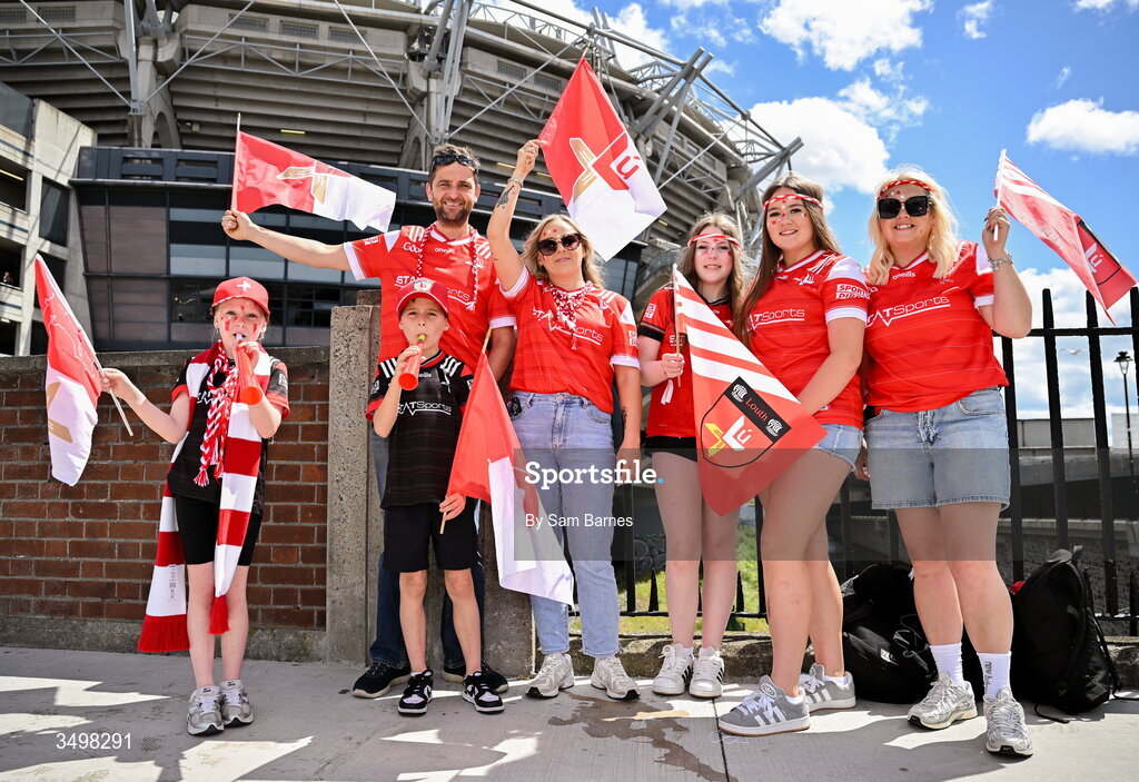 28 June 2026; Louth supporters the Traynor-Long family from Carlingford, Louth, before the GAA Football All-Ireland Senior Championship quarter-final match between Louth and Monaghan at Croke Park in Dublin. Photo by Sam Barnes/Sportsfile