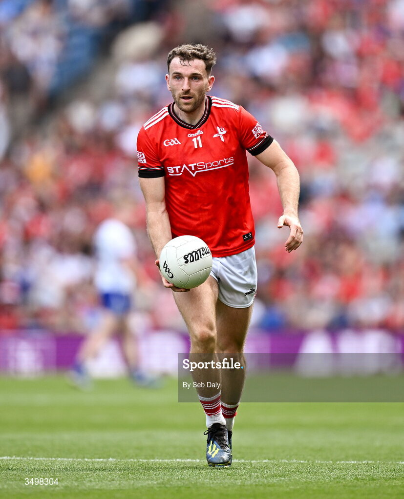 28 June 2026; Sam Mulroy of Louth during the GAA Football All-Ireland Senior Championship quarter-final match between Louth and Monaghan at Croke Park in Dublin. Photo by Seb Daly/Sportsfile