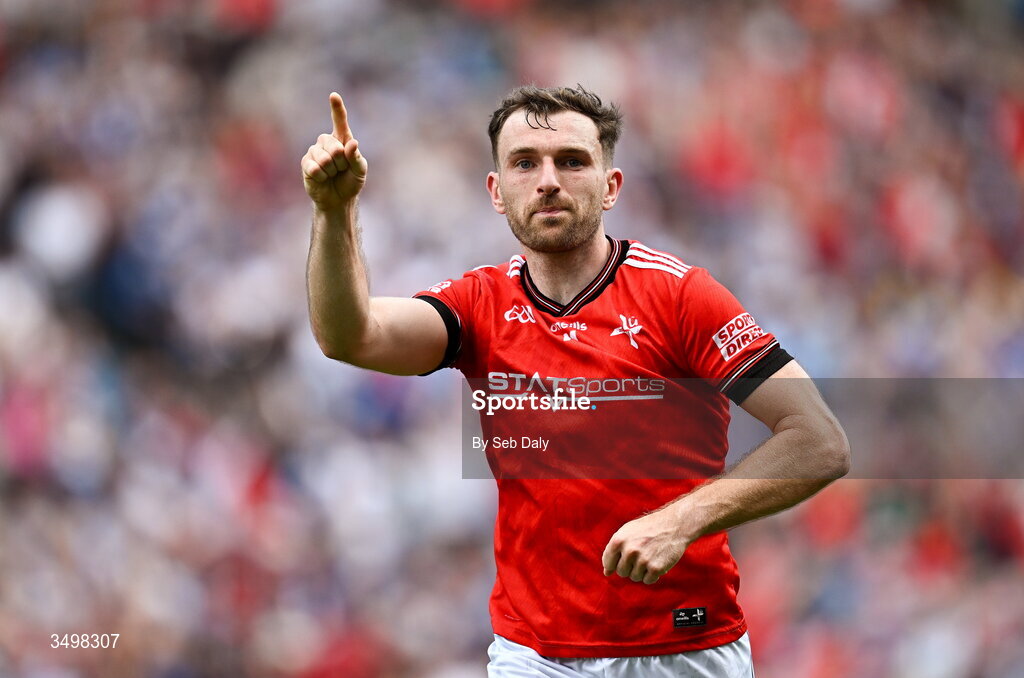 28 June 2026; Sam Mulroy of Louth celebrates after his side's victory in the GAA Football All-Ireland Senior Championship quarter-final match between Louth and Monaghan at Croke Park in Dublin. Photo by Seb Daly/Sportsfile