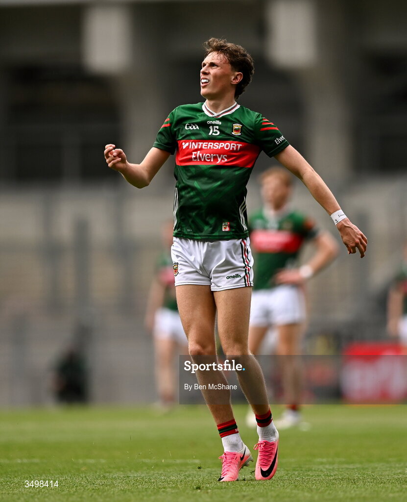 27 June 2026; Kobe McDonald of Mayo during the GAA Football All-Ireland Senior Championship quarter-final match between Cork and Mayo at Croke Park in Dublin. Photo by Ben McShane/Sportsfile