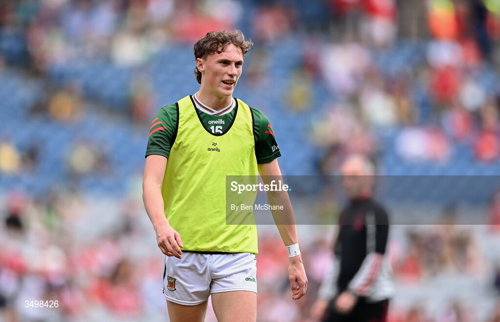 27 June 2026; Kobe McDonald of Mayo before the GAA Football All-Ireland Senior Championship quarter-final match between Cork and Mayo at Croke Park in Dublin. Photo by Ben McShane/Sportsfile