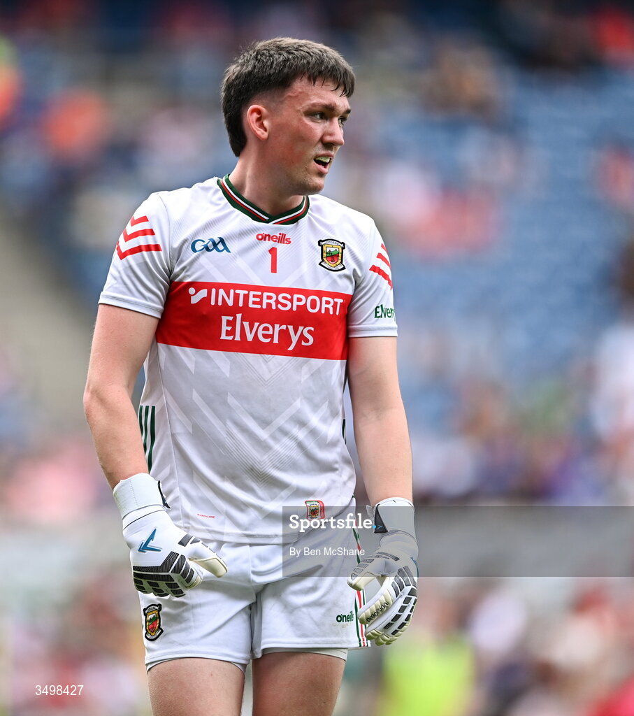 27 June 2026; Mayo goalkeeper Jack Livingstone during the GAA Football All-Ireland Senior Championship quarter-final match between Cork and Mayo at Croke Park in Dublin. Photo by Ben McShane/Sportsfile