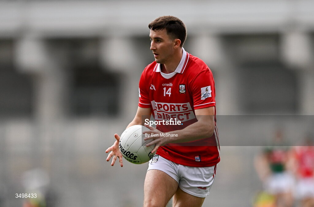 27 June 2026; Chris Óg Jones of Cork during the GAA Football All-Ireland Senior Championship quarter-final match between Cork and Mayo at Croke Park in Dublin. Photo by Ben McShane/Sportsfile