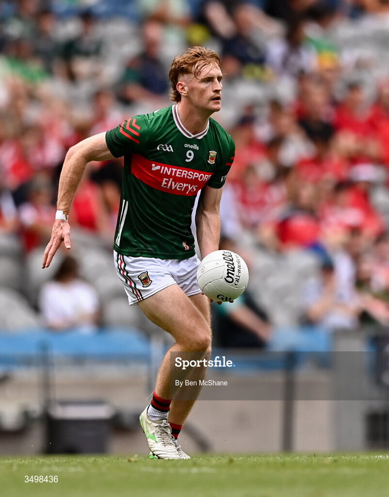 27 June 2026; Jack Carney of Mayo during the GAA Football All-Ireland Senior Championship quarter-final match between Cork and Mayo at Croke Park in Dublin. Photo by Ben McShane/Sportsfile