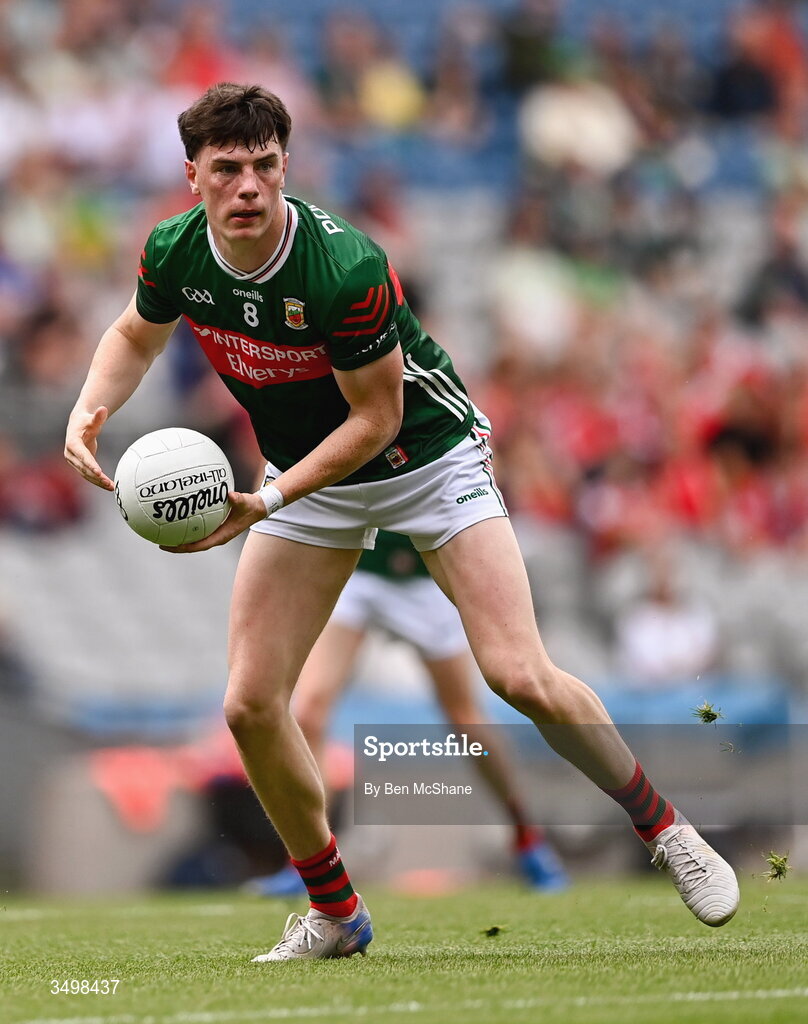 27 June 2026; Bob Touhy of Mayo during the GAA Football All-Ireland Senior Championship quarter-final match between Cork and Mayo at Croke Park in Dublin. Photo by Ben McShane/Sportsfile