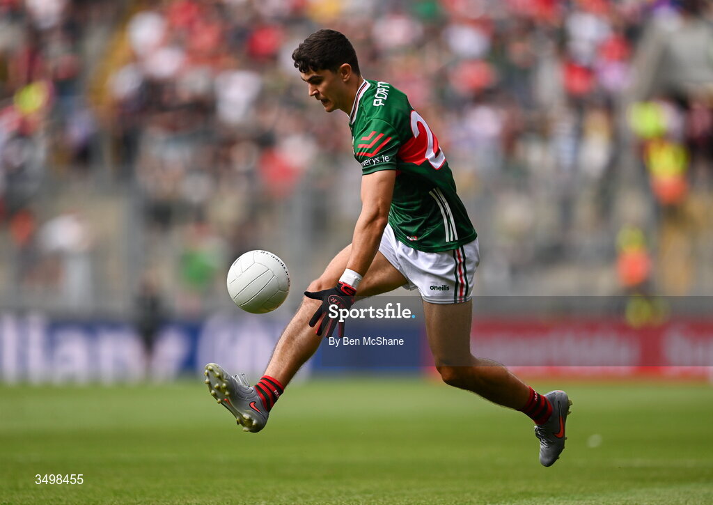 27 June 2026; Tommy Conroy of Mayo during the GAA Football All-Ireland Senior Championship quarter-final match between Cork and Mayo at Croke Park in Dublin. Photo by Ben McShane/Sportsfile