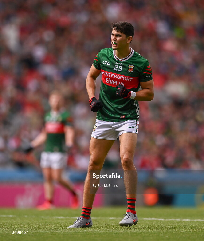 27 June 2026; Tommy Conroy of Mayo during the GAA Football All-Ireland Senior Championship quarter-final match between Cork and Mayo at Croke Park in Dublin. Photo by Ben McShane/Sportsfile
