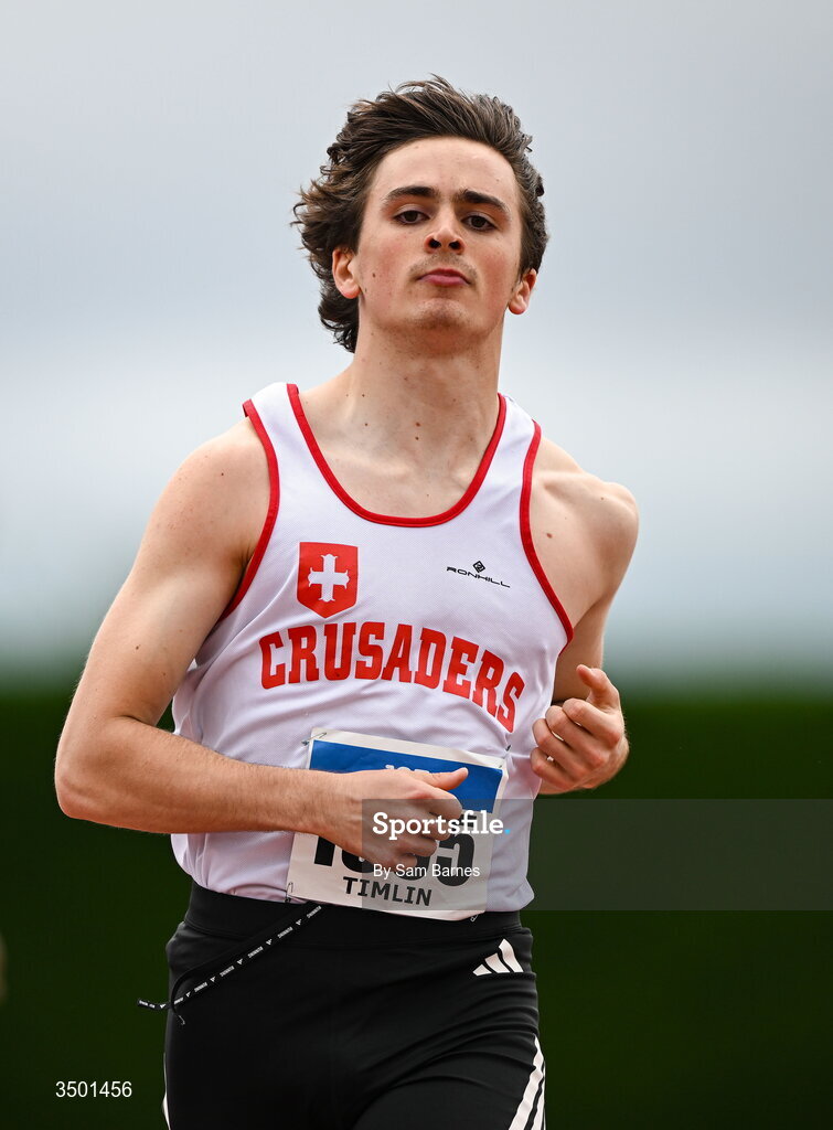 4 July 2026; Luke Timlin of Crusaders AC, Dublin, competes in the under 23 men's 100m heats during day one of the 123.ie National U20 & U23 Track & Field Championships at Tullamore Harriers Athletics Club in Tullamore, Offaly. Photo by Sam Barnes/Sportsfile