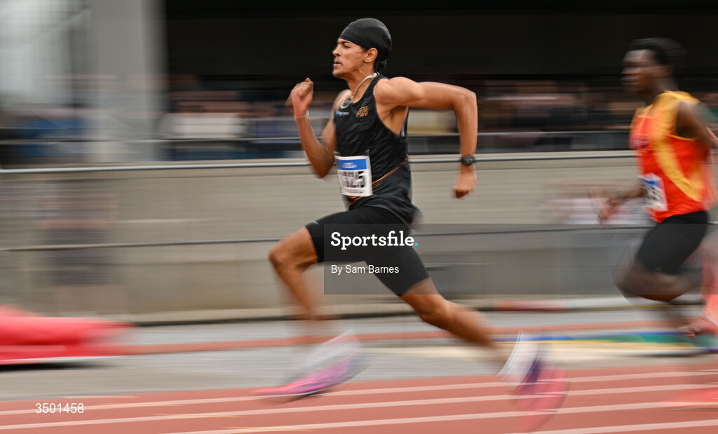 4 July 2026; Joshua Awujoola of Fast Twitch AC,  competes in the under 20 men's 100m heats during day one of the 123.ie National U20 & U23 Track & Field Championships at Tullamore Harriers Athletics Club in Tullamore, Offaly. Photo by Sam Barnes/Sportsfile