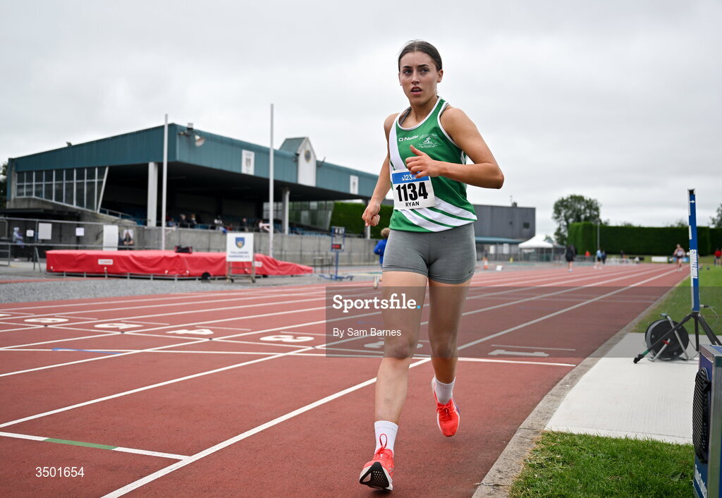 4 July 2026; Lily Ryan of St Joseph's AC, Kilkenny, competes in the under 20 women's 3000m walk during day one of the 123.ie National U20 & U23 Track & Field Championships at Tullamore Harriers Athletics Club in Tullamore, Offaly. Photo by Sam Barnes/Sportsfile