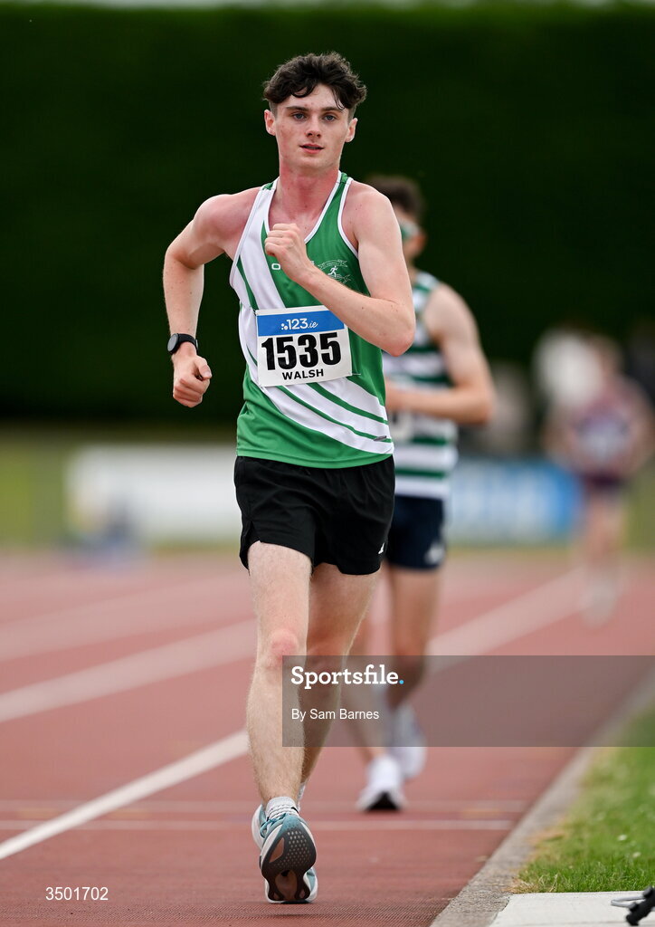 4 July 2026; Evan Walsh of St Joseph's AC, Kilkenny, competes in the under 20 men's 5000m walk during day one of the 123.ie National U20 & U23 Track & Field Championships at Tullamore Harriers Athletics Club in Tullamore, Offaly. Photo by Sam Barnes/Sportsfile