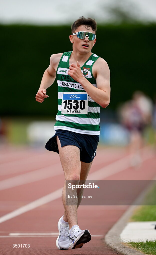 4 July 2026; Matthew Newell of Castlegar AC, Galway, competes in the under 20 men's 5000m walk during day one of the 123.ie National U20 & U23 Track & Field Championships at Tullamore Harriers Athletics Club in Tullamore, Offaly. Photo by Sam Barnes/Sportsfile