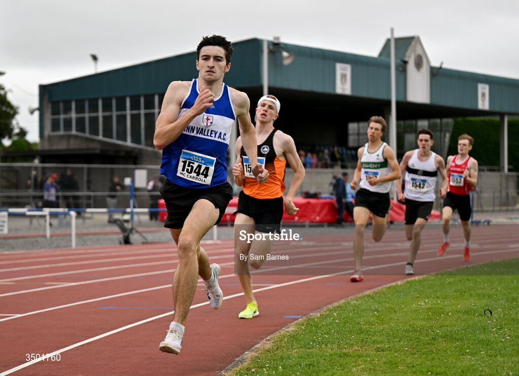 4 July 2026; Ciaran McCarroll of Finn Valley AC, Donegal, competes in the under 20 men's 800m during day one of the 123.ie National U20 & U23 Track & Field Championships at Tullamore Harriers Athletics Club in Tullamore, Offaly. Photo by Sam Barnes/Sportsfile