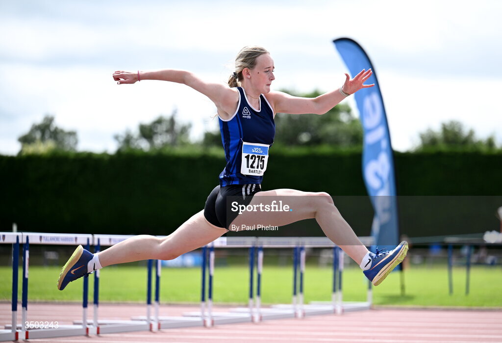5 July 2026; Sarah Bartley of Carrick-on-Suir A.C., competes in the U20 women's Triple Jump during day two of the 123.ie National U20 & U23 Track & Field Championships at Tullamore Harriers Athletics Club in Tullamore, Offaly. Photo by Paul Phelan/Sportsfile