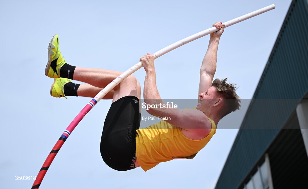 5 July 2026; Eoin O'Callaghan of Bandon A.C., competes in the U20 men's 110m Hurdles during day two of the 123.ie National U20 & U23 Track & Field Championships at Tullamore Harriers Athletics Club in Tullamore, Offaly. Photo by Paul Phelan/Sportsfile