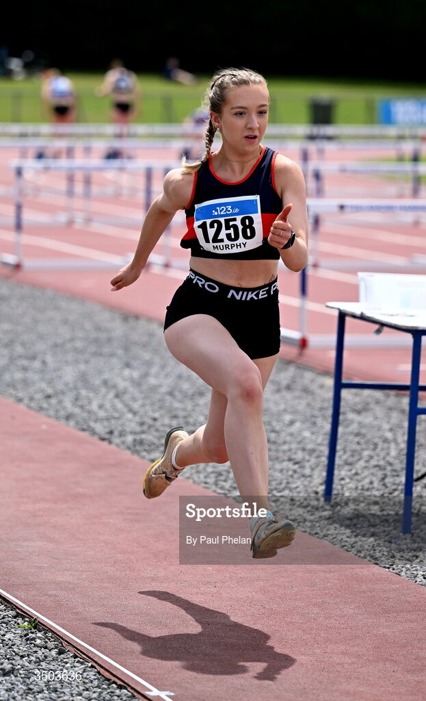 5 July 2026; Rebecca Murphy of Oriel A.C., competes in the U23 women's Long Jump during day two of the 123.ie National U20 & U23 Track & Field Championships at Tullamore Harriers Athletics Club in Tullamore, Offaly. Photo by Paul Phelan/Sportsfile