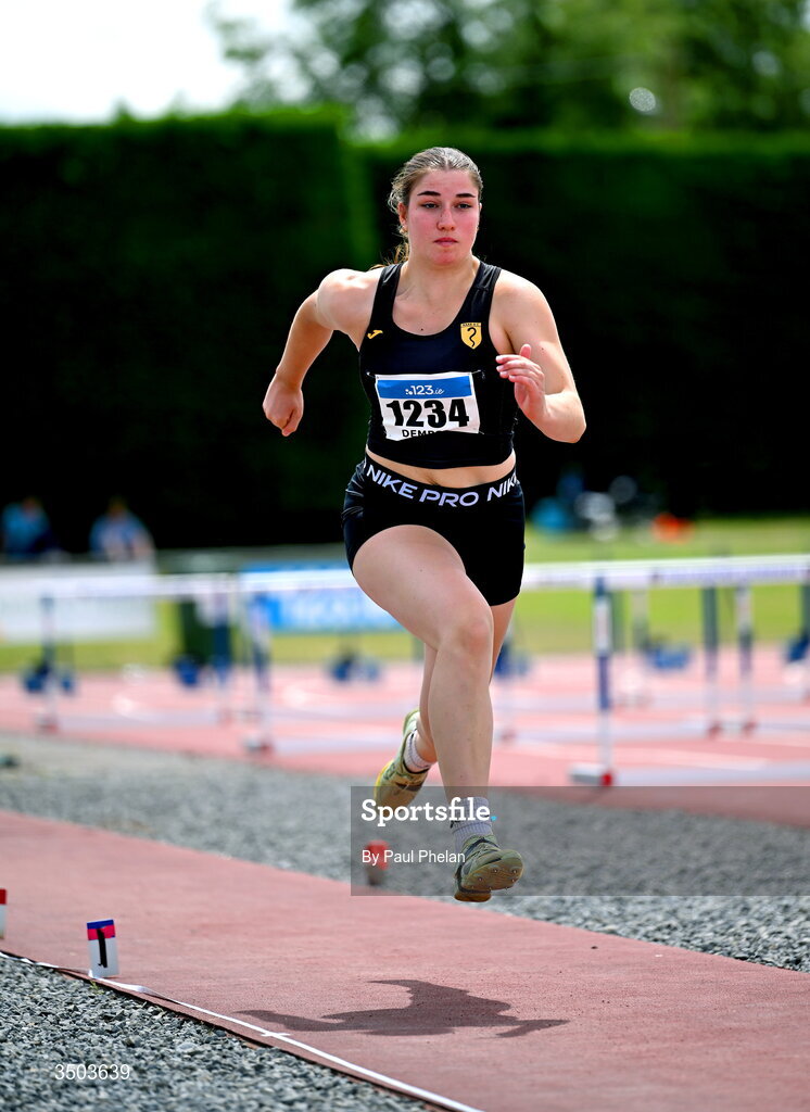 5 July 2026; Allison Dempsey of Naas A.C., competes in the U23 women's Long Jump in the U23 women's Long Jump during day two of the 123.ie National U20 & U23 Track & Field Championships at Tullamore Harriers Athletics Club in Tullamore, Offaly.  Photo by Paul Phelan/Sportsfile