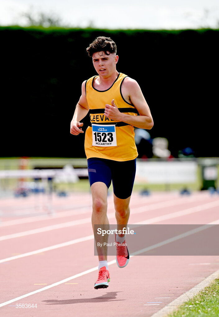 5 July 2026; Ryan Mccarthy of Leevale A.C., competes in the U23 men's 5000m during day two of the 123.ie National U20 & U23 Track & Field Championships at Tullamore Harriers Athletics Club in Tullamore, Offaly. Photo by Paul Phelan/Sportsfile