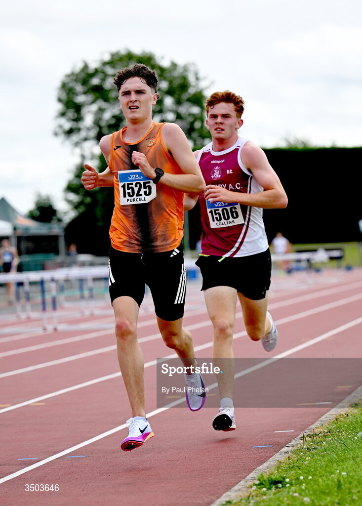 5 July 2026; Luke Purcell of Nenagh Olympic A.C., competes in the U23 men's 5000m during day two of the 123.ie National U20 & U23 Track & Field Championships at Tullamore Harriers Athletics Club in Tullamore, Offaly. Photo by Paul Phelan/Sportsfile