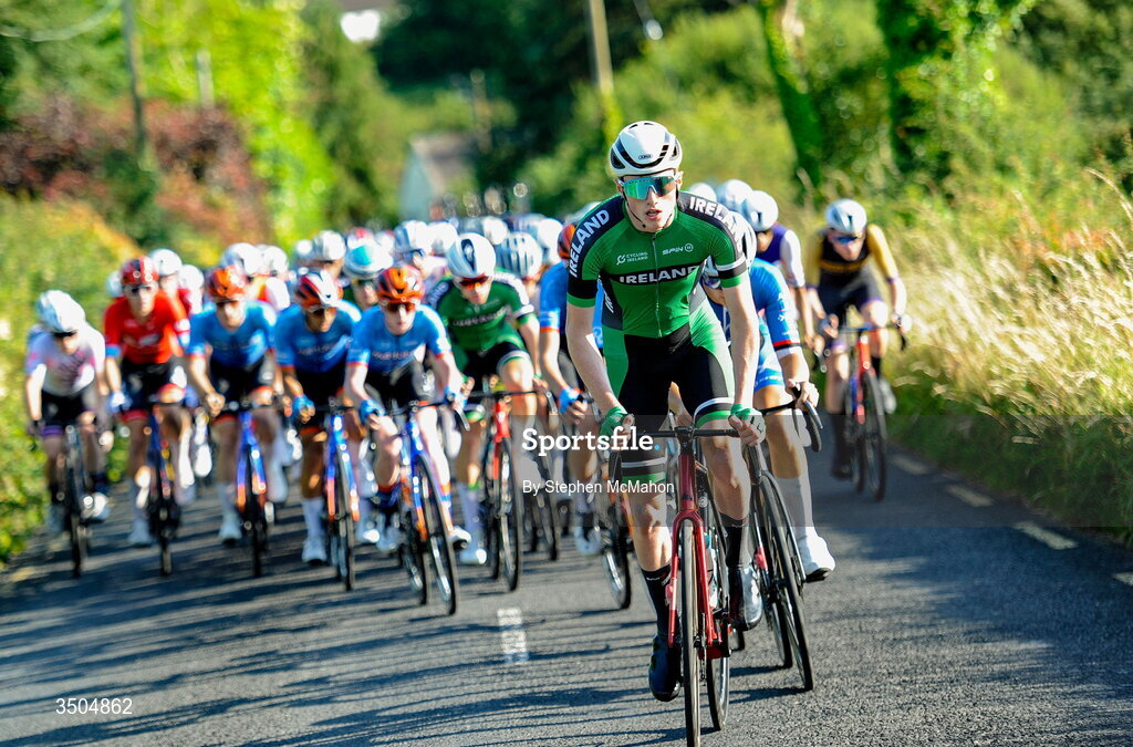7 July 2026; Fionn Killeen of Cycling Ireland during Stage 1 of 2026 Junior Tour of Ireland in Maghera, Clare. Photo by Stephen McMahon/Sportsfile