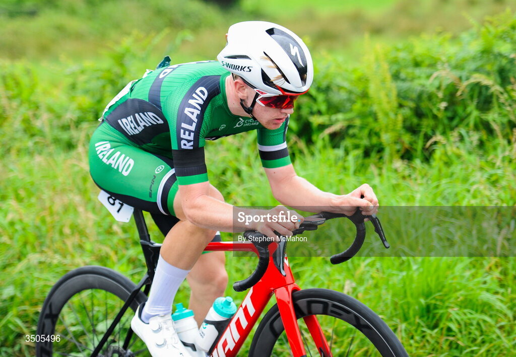 8 July 2026; Hugh Óg Mulhearne of Cycling Ireland during the Stage 2 of 2026 Junior Tour of Ireland in West Clare. Photo by Stephen McMahon/Sportsfile
