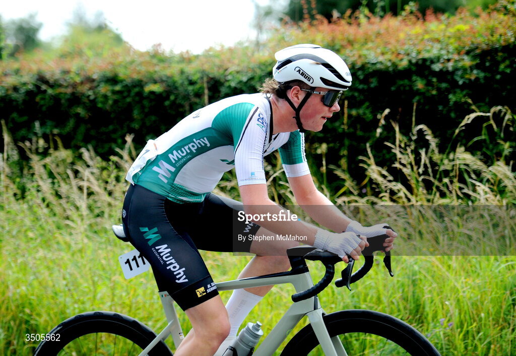 8 July 2026; Tom Hughes of Kilcullen-Murphy Geospacial during the Stage 2 of 2026 Junior Tour of Ireland in West Clare. Photo by Stephen McMahon/Sportsfile