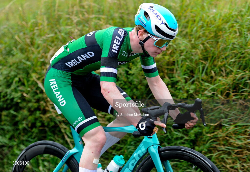 9 July 2026; Rian McCrystal of Cycling Ireland during Stage 3 of 2026 Junior Tour of Ireland in East Clare. Photo by Stephen McMahon/Sportsfile