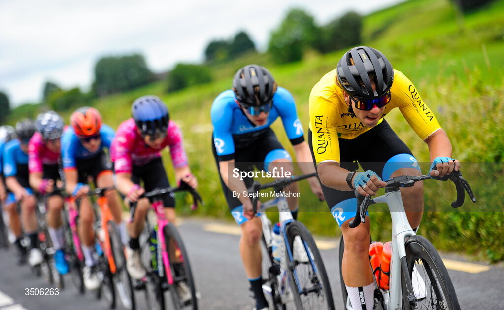 9 July 2026; Race leader Glen Gregory Koiv of Team Rauland during Stage 3 of 2026 Junior Tour of Ireland in East Clare. Photo by Stephen McMahon/Sportsfile