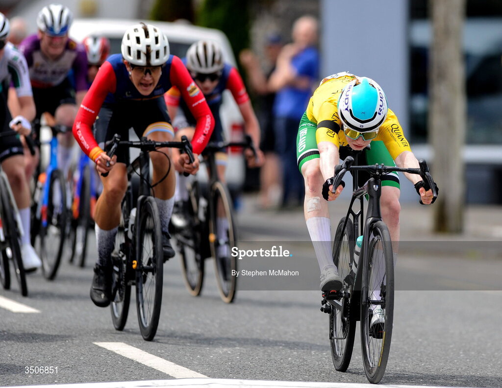 10 July 2026; Race leader Rian McCrystal of Cycling Ireland after winning Stage 4 of 2026 Junior Tour of Ireland in the Burren. Photo by Stephen McMahon/Sportsfile