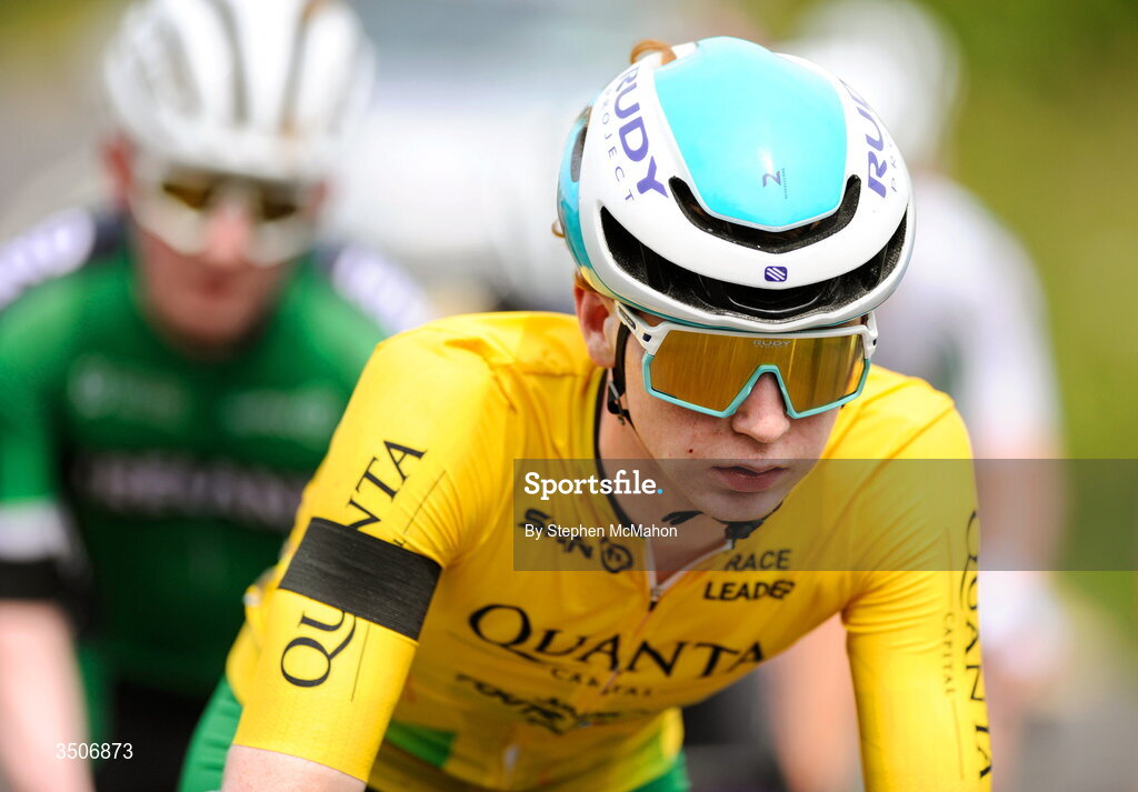 10 July 2026; Race leader Rian McCrystal of Cycling Ireland during Stage 4 of 2026 Junior Tour of Ireland in the Burren. Photo by Stephen McMahon/Sportsfile