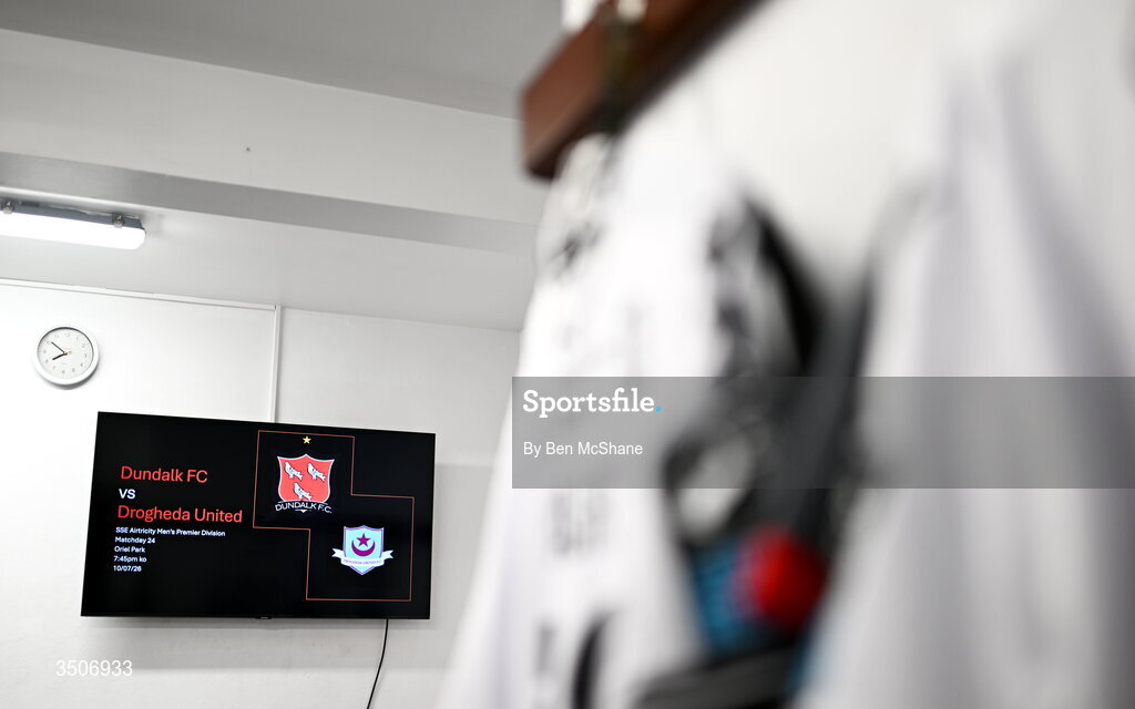 10 July 2026; A general view inside the Dundalk dressing room before the SSE Airtricity Men’s Premier Division match between Dundalk and Drogheda United at Oriel Park in Dundalk, Louth. Photo by Ben McShane/Sportsfile