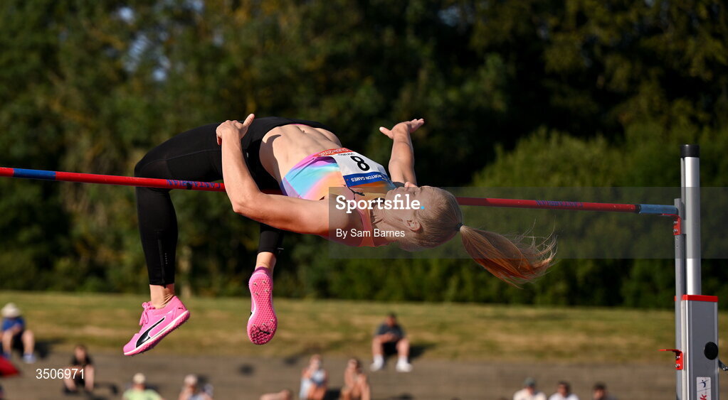 10 July 2026; Michaela Hruba of Czechia competes in the Hygo women's high jump during the Morton Games at Morton Stadium in Santry, Dublin. Photo by Sam Barnes/Sportsfile