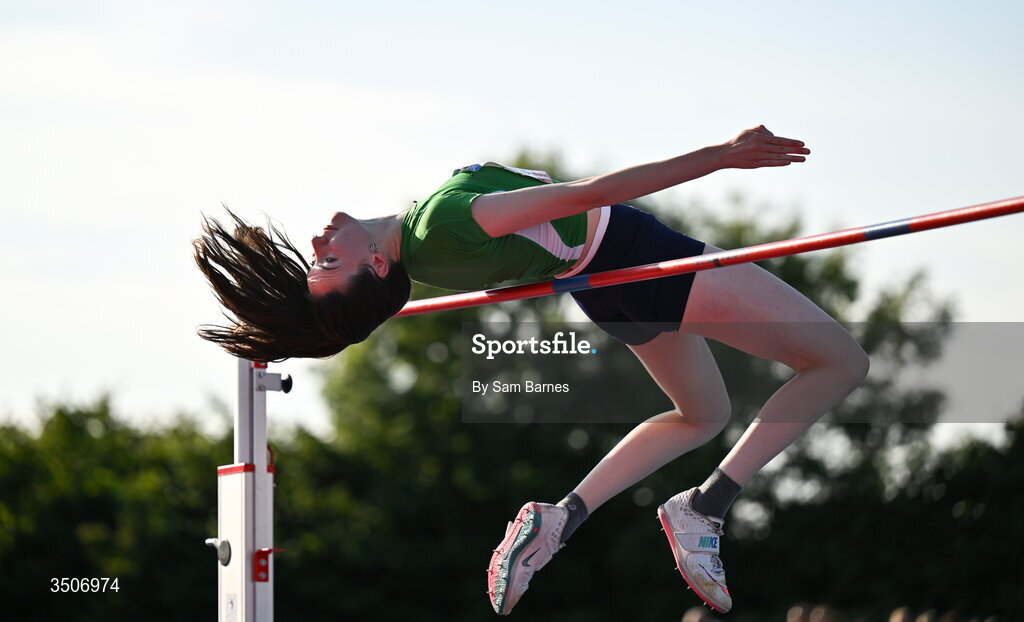 10 July 2026; Aoife O'Sullivan of Ireland competes in the Hygo women's high jump during the Morton Games at Morton Stadium in Santry, Dublin. Photo by Sam Barnes/Sportsfile