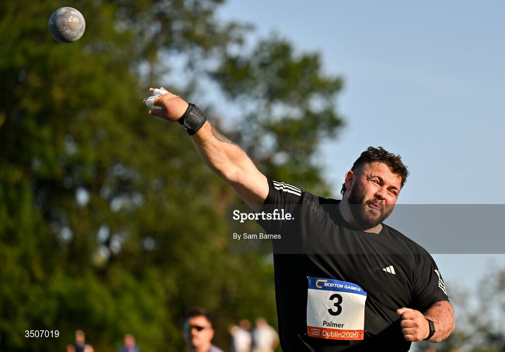 10 July 2026; Nick Palmer of New Zealand competes in the Whiteford Geo Services men's shot put during the Morton Games at Morton Stadium in Santry, Dublin. Photo by Sam Barnes/Sportsfile
