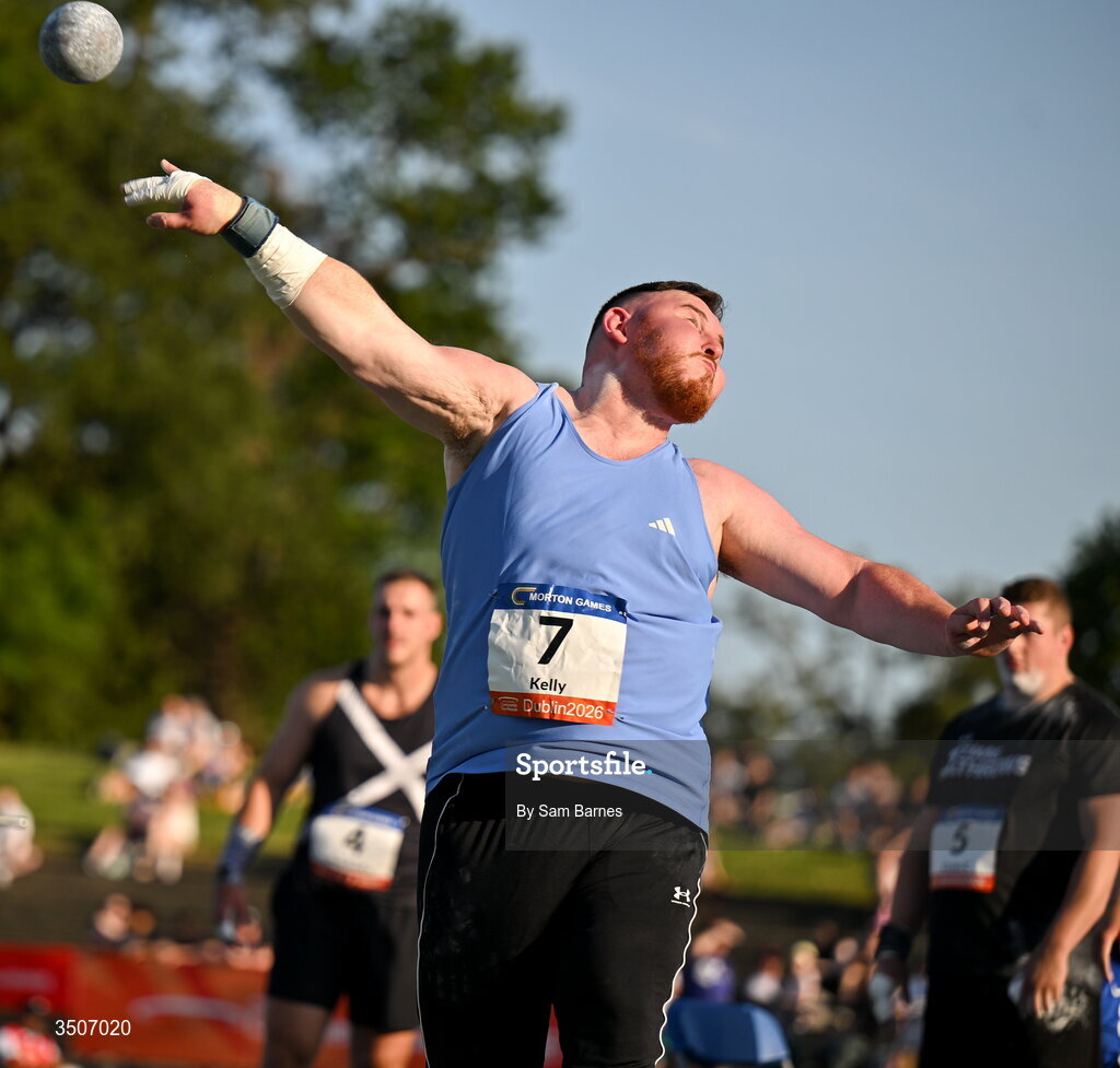 10 July 2026; John Kelly of Ireland competes in the Whiteford Geo Services men's shot put during the Morton Games at Morton Stadium in Santry, Dublin. Photo by Sam Barnes/Sportsfile
