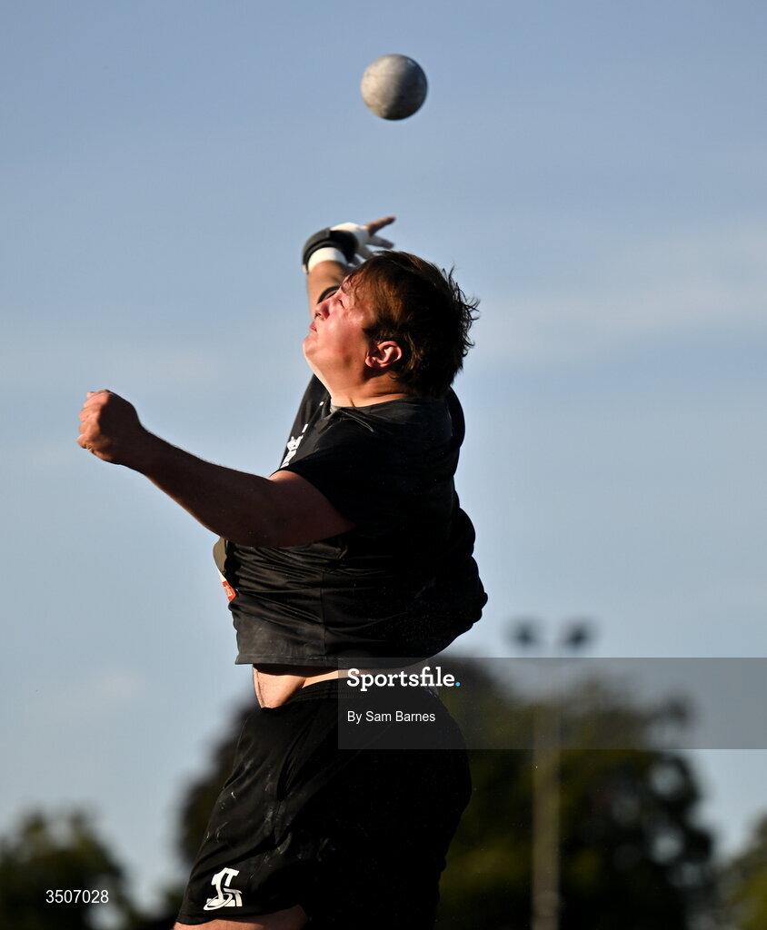 10 July 2026; Joe Licata of United States competes in the Whiteford Geo Services men's shot put during the Morton Games at Morton Stadium in Santry, Dublin. Photo by Sam Barnes/Sportsfile
