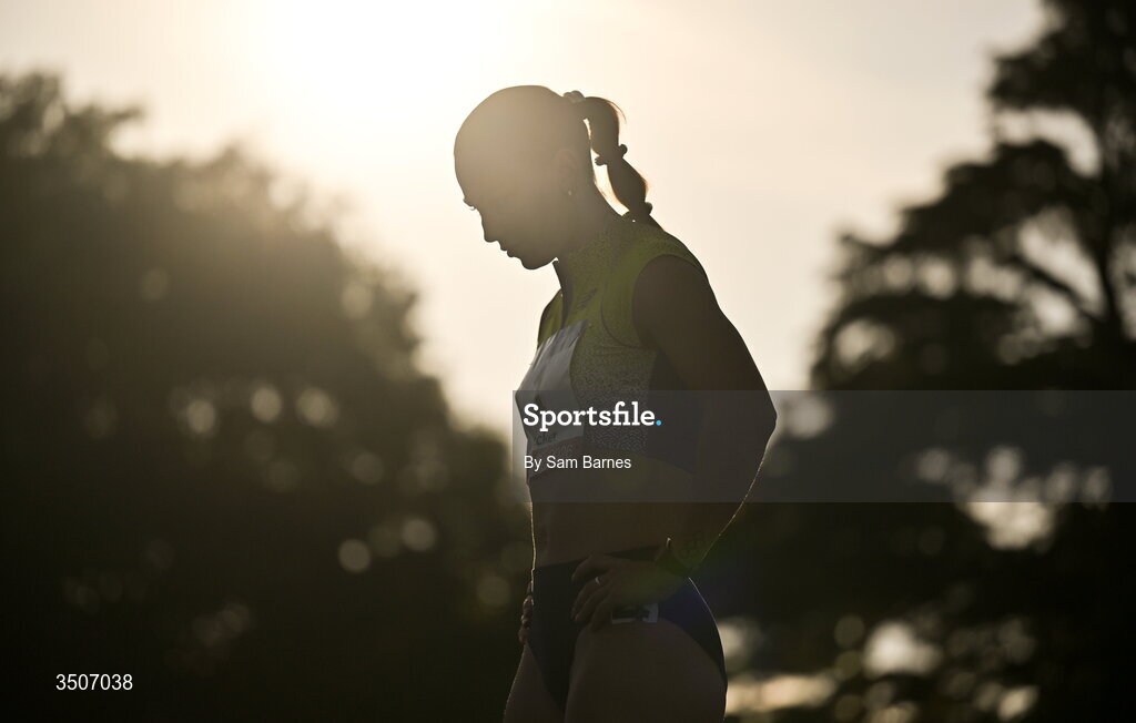10 July 2026; Sophie Becker of Ireland before competing in the Bon Secours Hospital Dublin women's 400m during the Morton Games at Morton Stadium in Santry, Dublin. Photo by Sam Barnes/Sportsfile