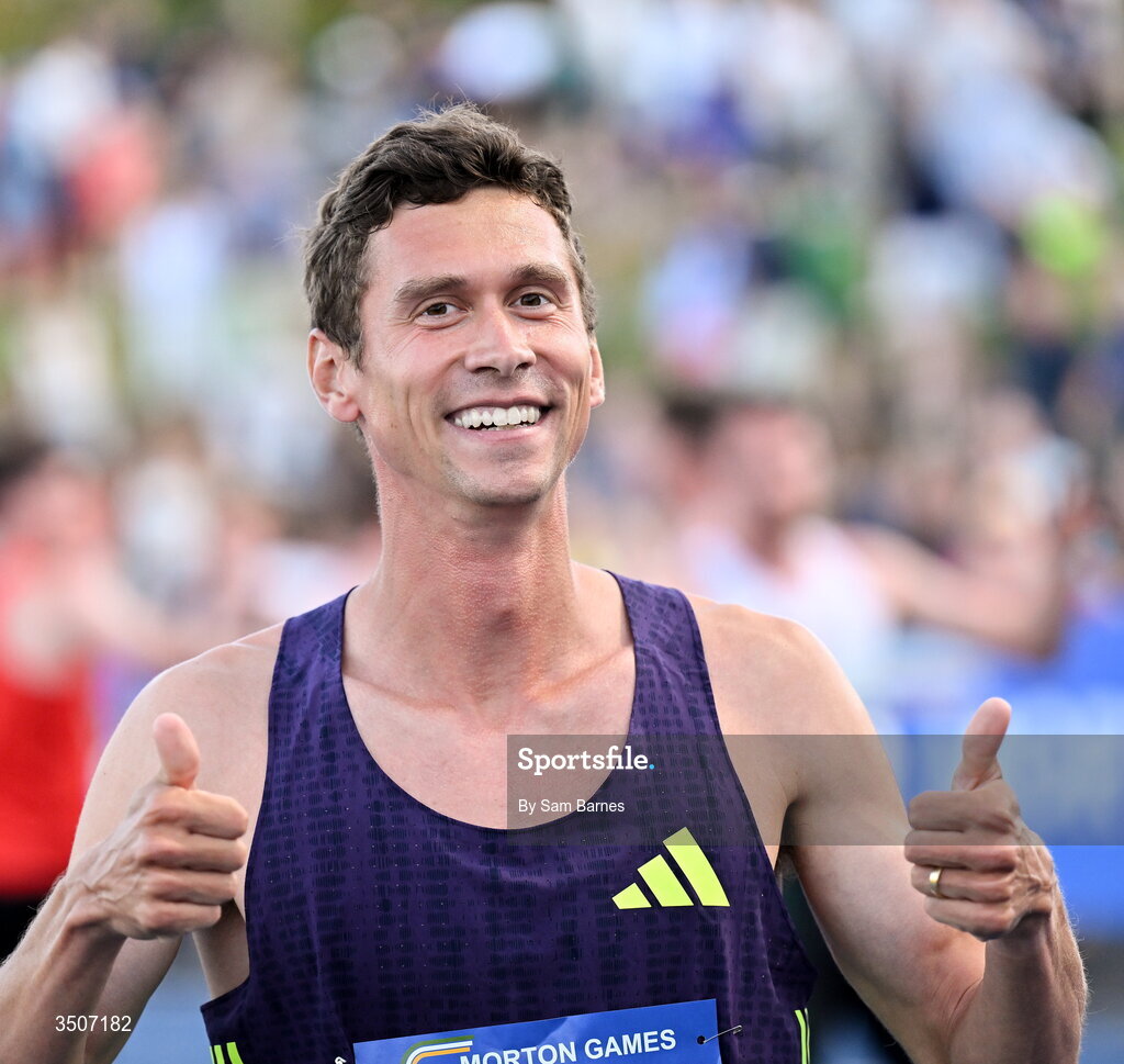 10 July 2026; Sam Prakel of United States after winning the UPMC SSC Men's Morton Mile during the Morton Games at Morton Stadium in Santry, Dublin. Photo by Sam Barnes/Sportsfile