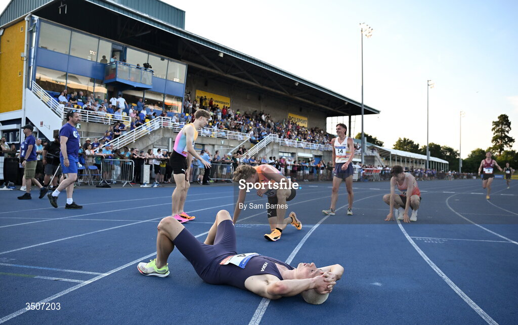 10 July 2026; Darragh Mcelhinney of Ireland after competing in the Albie Thomas Family / Dublin Athletics men's 5000m during the Morton Games at Morton Stadium in Santry, Dublin. Photo by Sam Barnes/Sportsfile