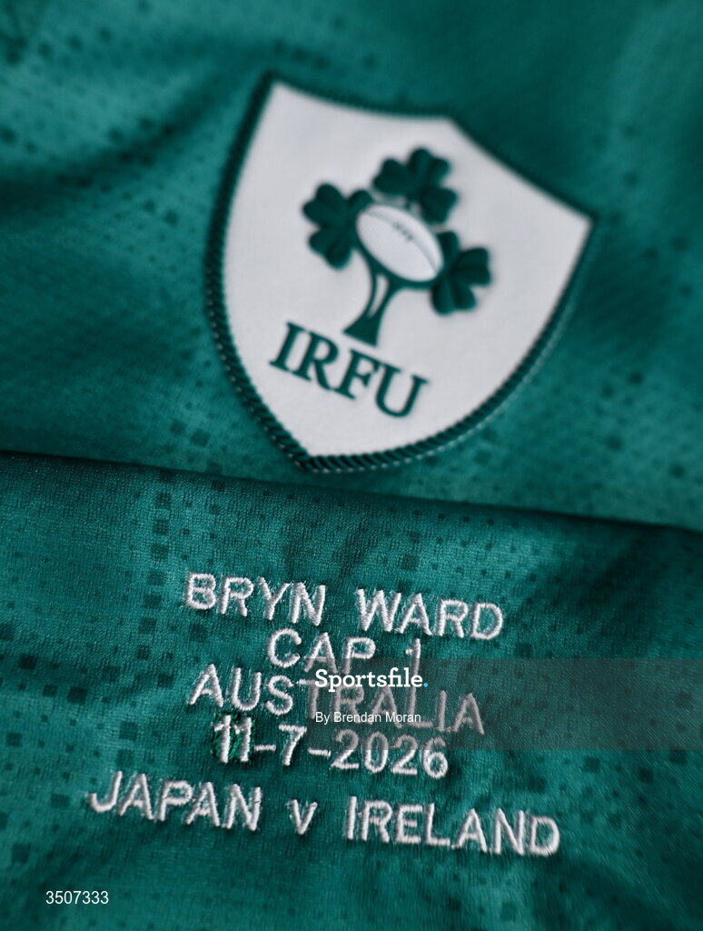 11 July 2026; The jersey of debutant Bryn Ward in the Ireland dressingroom before the 2026 Nations Championship Round Two match between Japan and Ireland at McDonald Jones Stadium in Newcastle, Australia. Photo by Brendan Moran/Sportsfile