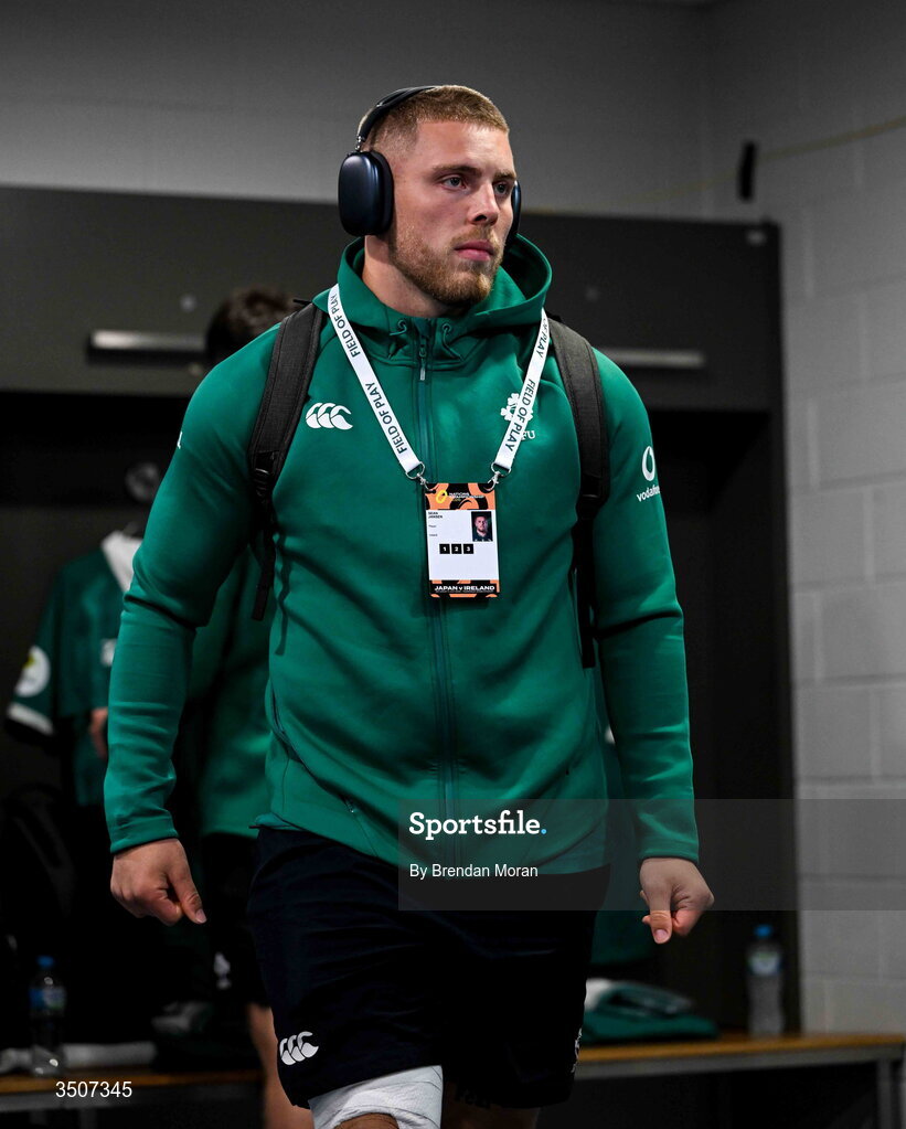 11 July 2026; Sean Jansen of Ireland before the 2026 Nations Championship Round Two match between Japan and Ireland at McDonald Jones Stadium in Newcastle, Australia. Photo by Brendan Moran/Sportsfile