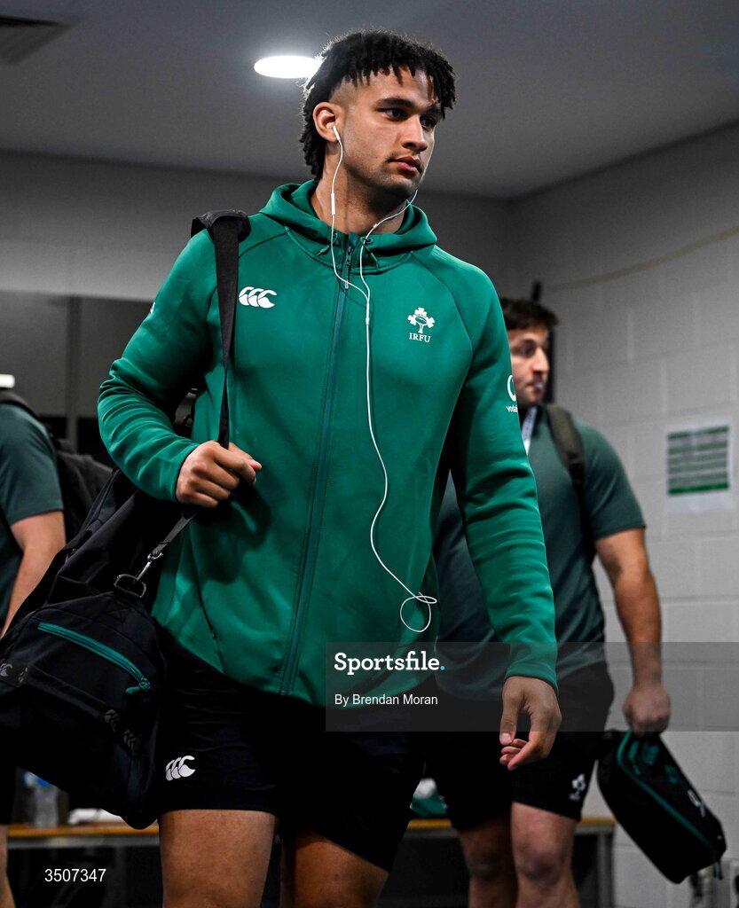 11 July 2026; Cormac Izuchukwu of Ireland before the 2026 Nations Championship Round Two match between Japan and Ireland at McDonald Jones Stadium in Newcastle, Australia. Photo by Brendan Moran/Sportsfile