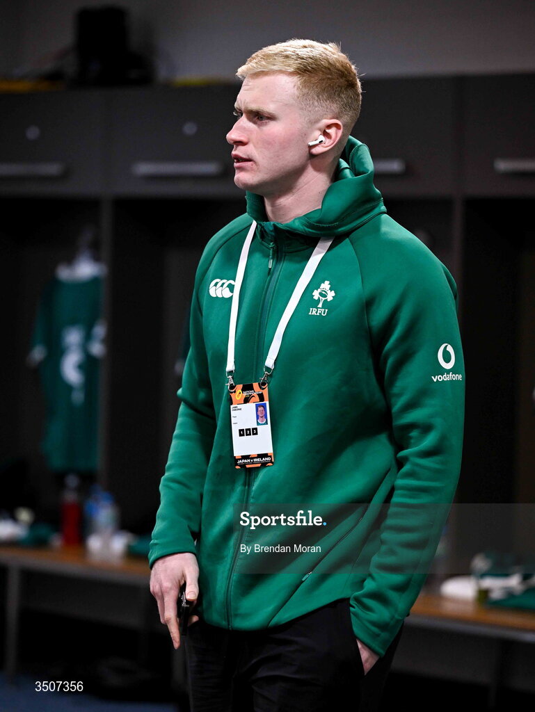 11 July 2026; Jimmy O'Brien of Ireland before the 2026 Nations Championship Round Two match between Japan and Ireland at McDonald Jones Stadium in Newcastle, Australia. Photo by Brendan Moran/Sportsfile