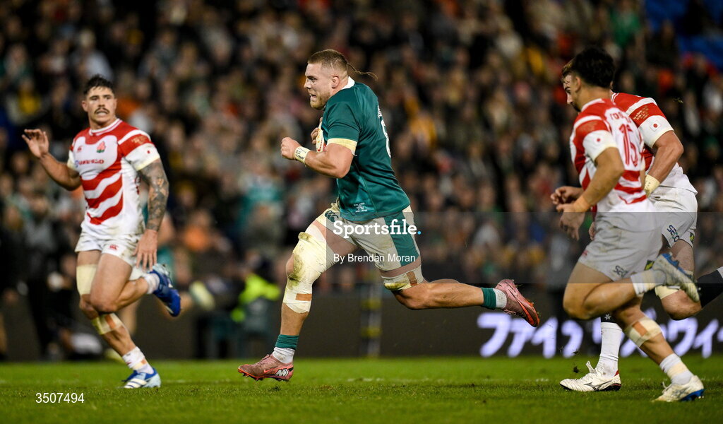 11 July 2026; Sean Jansen of Ireland during the 2026 Nations Championship Round Two match between Japan and Ireland at McDonald Jones Stadium in Newcastle, Australia. Photo by Brendan Moran/Sportsfile