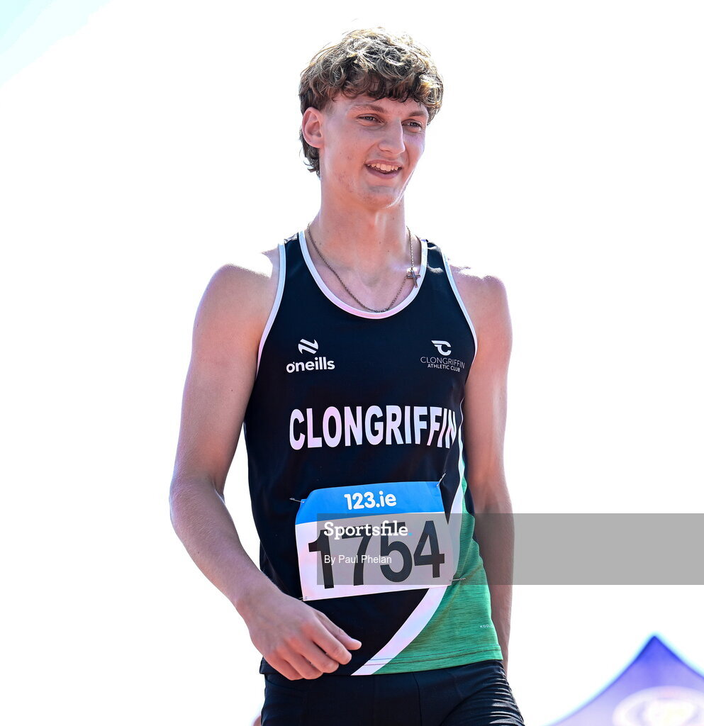 11 July 2026; Patryk Pucek of Clongriffin A.C. wins the U18 boy's High Jump during day three of the 123.ie National Championships at Tullamore Harriers Athletics Club in Tullamore, Offaly. Photo by Paul Phelan/Sportsfile
