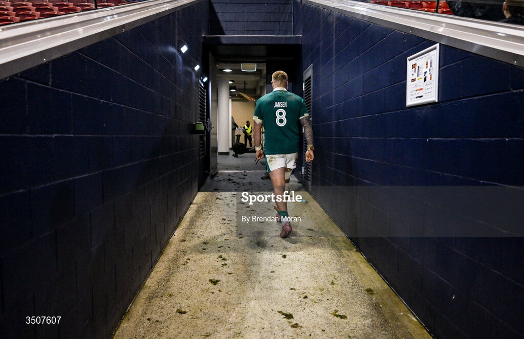 11 July 2026; Sean Jansen of Ireland leaves the pitch after the 2026 Nations Championship Round Two match between Japan and Ireland at McDonald Jones Stadium in Newcastle, Australia. Photo by Brendan Moran/Sportsfile