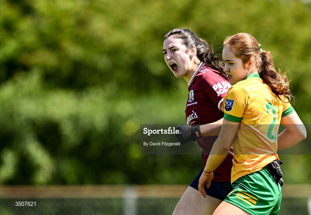 11 July 2026; Alisha O'Malley of Galway celebrates after scoring her side's second goal during the 2026 LGFA All-Ireland U20 final match between Donegal and Galway at Kilcoyne Memorial Park in Tubbercurry, Sligo. Photo by David Fitzgerald/Sportsfile